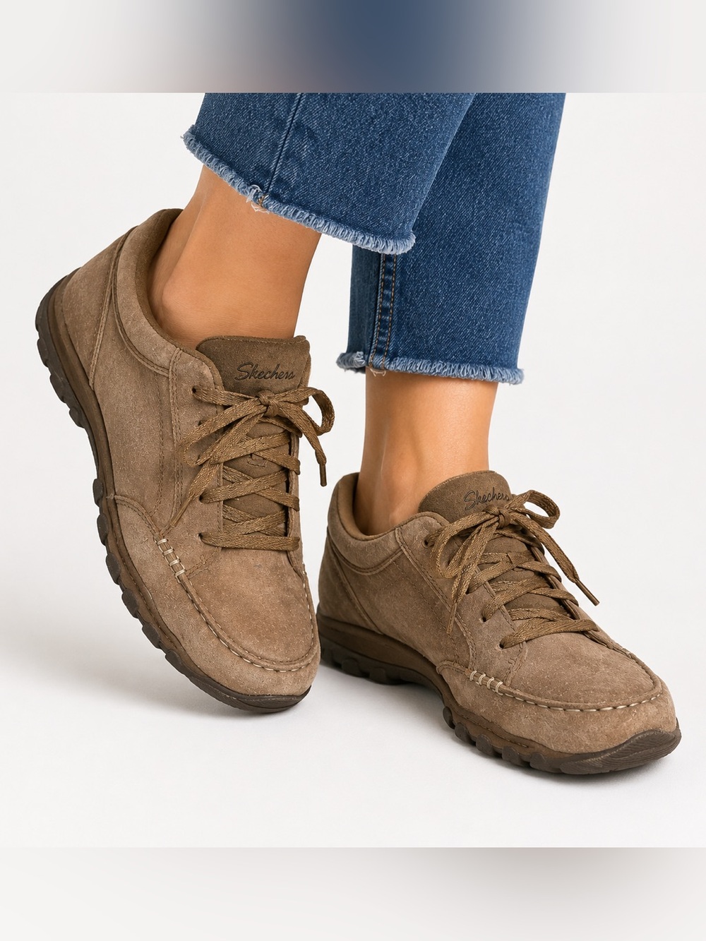Skechers relaxed fit Women's Taupe Suede Lace-Up Sneakers brown 9.5 memory foam